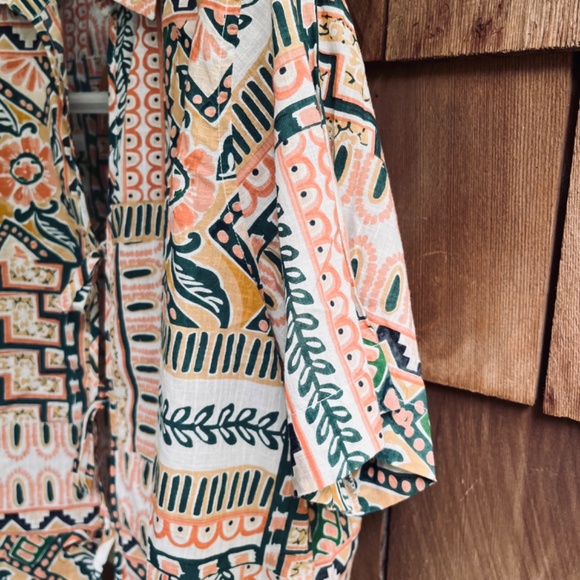 Bila•77 Sz S Thin Delicate Oversized Shirt in Boho Style Tie Fastener Patchwork - Picture 6 of 10